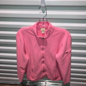 L.L. Bean Pink Fleece Zip Up Jacket With Arm Women’s Size Large